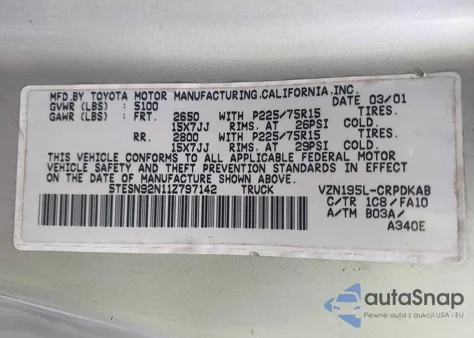 2001 Toyota Tacoma Prerunner V6 from USA, damaged, VIN 5TESN92N11Z797142